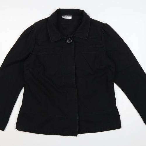 Bhs Women’s Black UK 16 Cotton Blend Collared Button Jacket