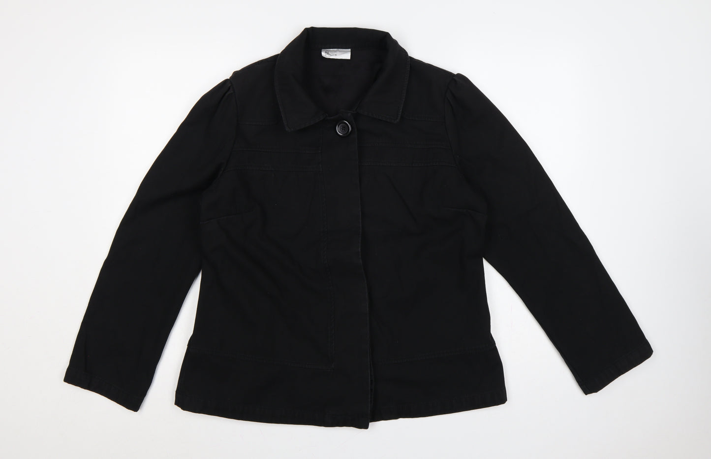 Bhs Women’s Black UK 16 Cotton Blend Collared Button Jacket