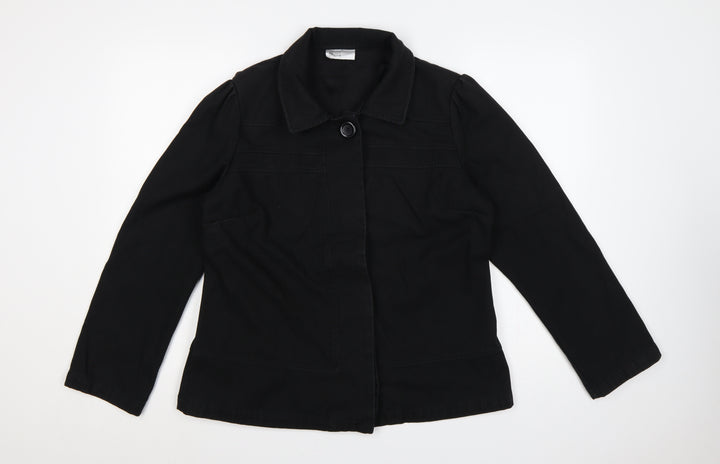 Bhs Women’s Black UK 16 Cotton Blend Collared Button Jacket