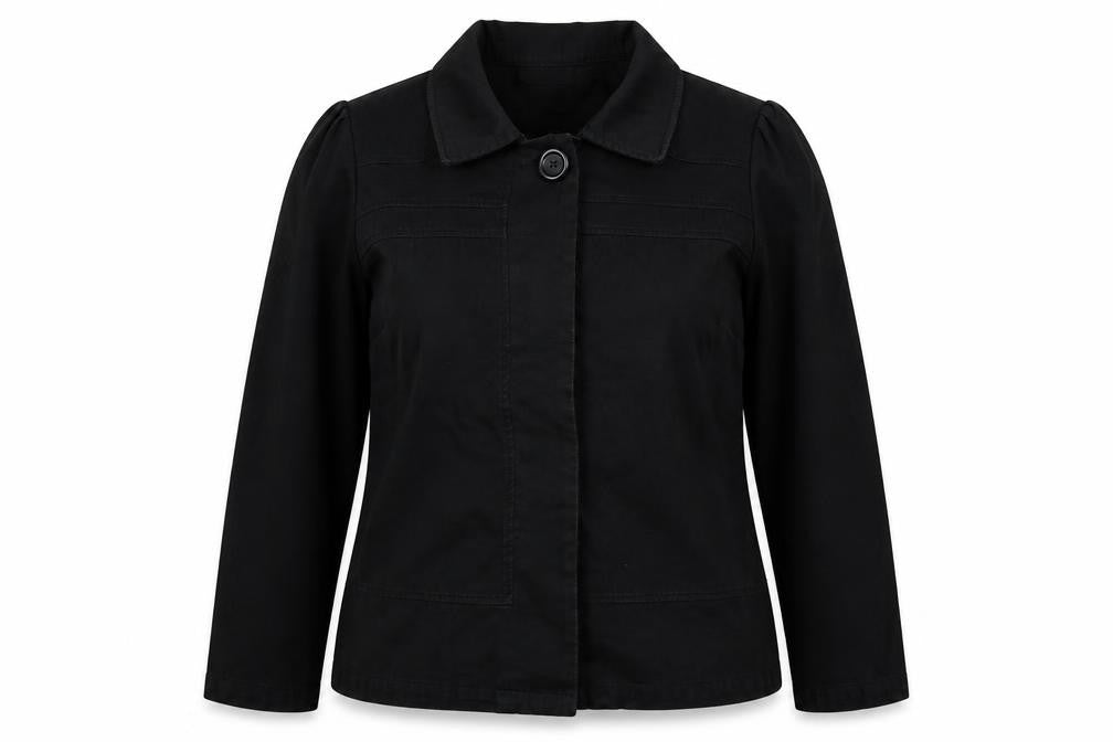 Front view of Bhs Women’s Black UK 16 Cotton Blend Collared Button Jacket