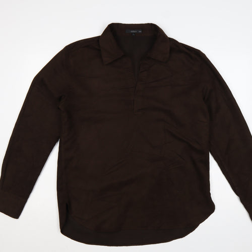 H&M Men Brown 42 Long Sleeve Collared Polyester Button-Up Shirt