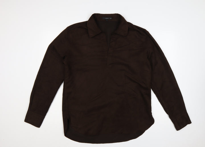 H&M Men Brown 42 Long Sleeve Collared Polyester Button-Up Shirt