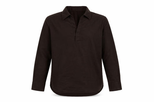 Front view of H&M Men Brown 42 Long Sleeve Collared Polyester Button-Up Shirt
