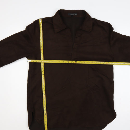 H&M Men Brown 42 Long Sleeve Collared Polyester Button-Up Shirt