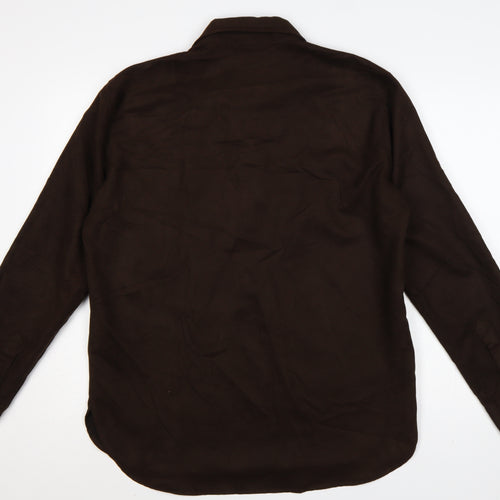 H&M Men Brown 42 Long Sleeve Collared Polyester Button-Up Shirt