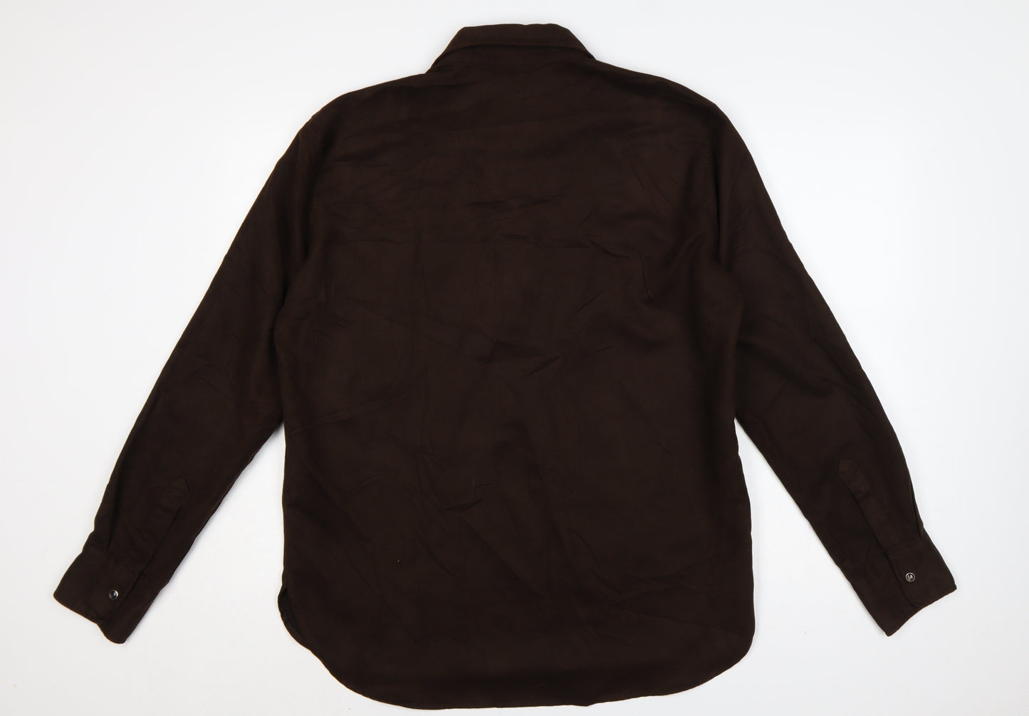 H&M Men Brown 42 Long Sleeve Collared Polyester Button-Up Shirt