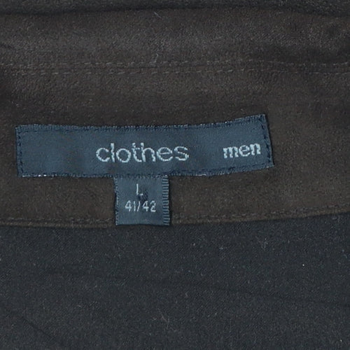 H&M Men Brown 42 Long Sleeve Collared Polyester Button-Up Shirt