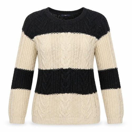 Gap Women’s Black Beige M Cable Knit Striped Crew Neck Jumper