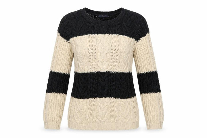Gap Women’s Black Beige M Cable Knit Striped Crew Neck Jumper