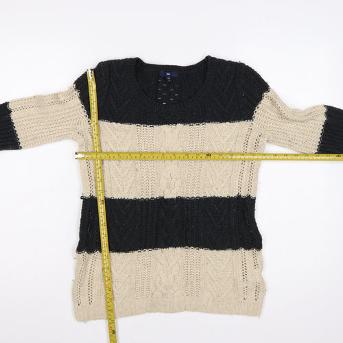 Gap Women’s Black Beige M Cable Knit Striped Crew Neck Jumper