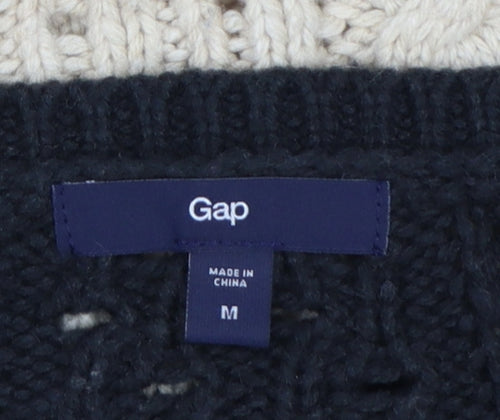 Gap Women’s Black Beige M Cable Knit Striped Crew Neck Jumper