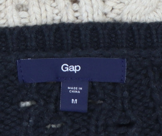 Gap Women’s Black Beige M Cable Knit Striped Crew Neck Jumper