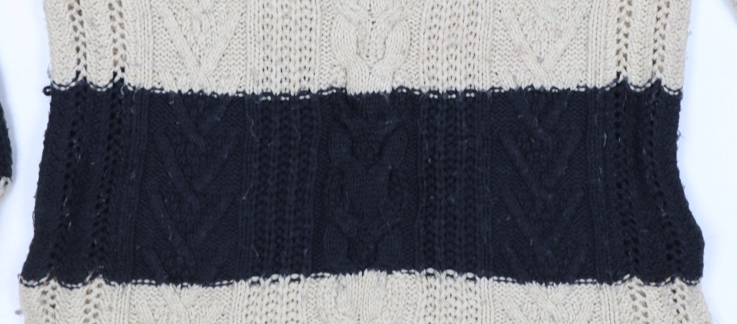 Gap Women’s Black Beige M Cable Knit Striped Crew Neck Jumper
