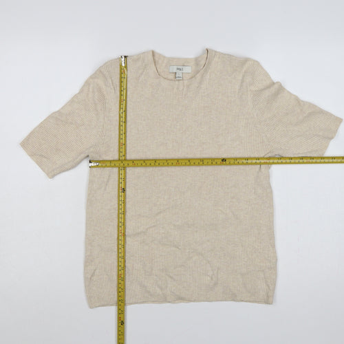 Marks and Spencer Women Beige L Ribbed Knit Puff Sleeve Top