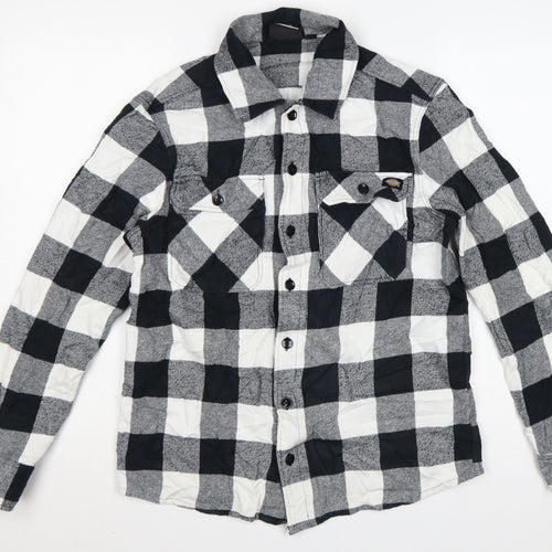Dickies Men’s Black White Check Cotton Button-Up Work Shirt Medium