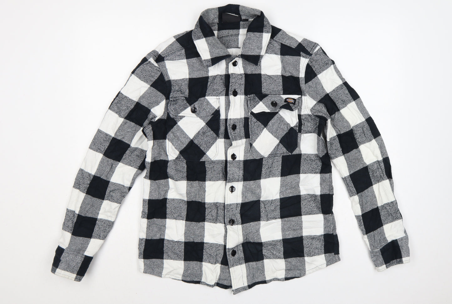 Dickies Men’s Black White Check Cotton Button-Up Work Shirt Medium