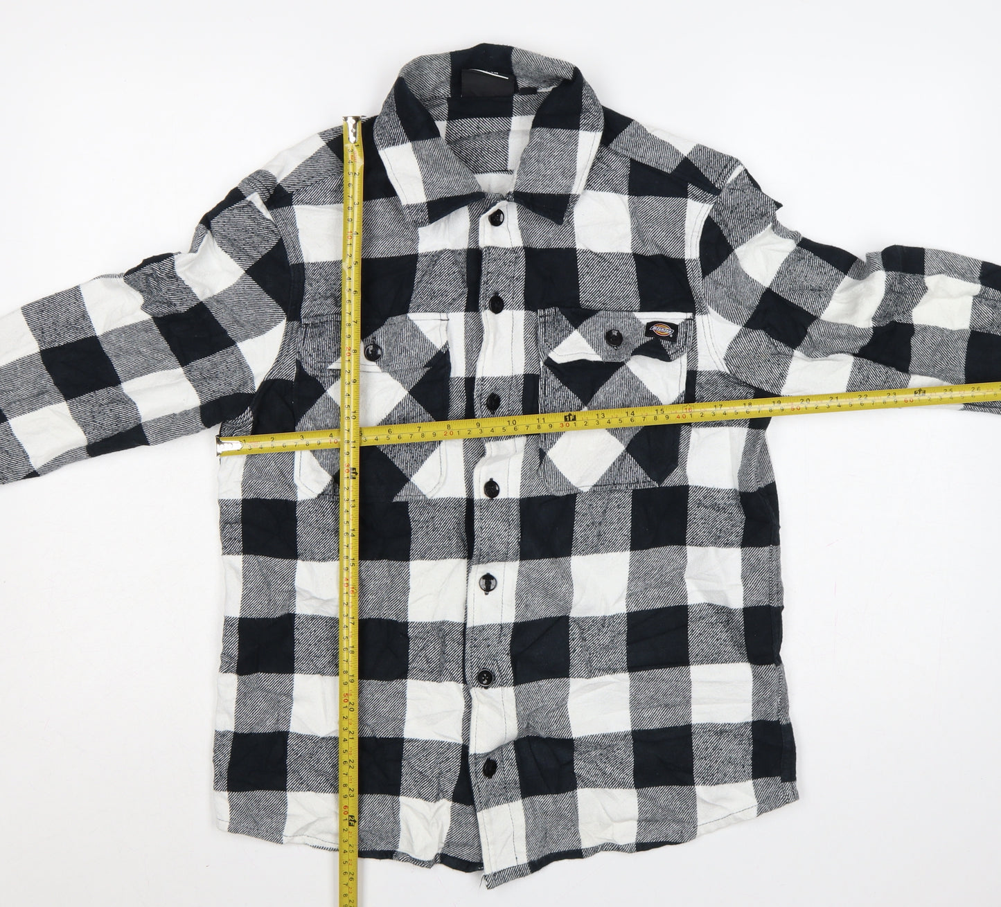 Dickies Men’s Black White Check Cotton Button-Up Work Shirt Medium