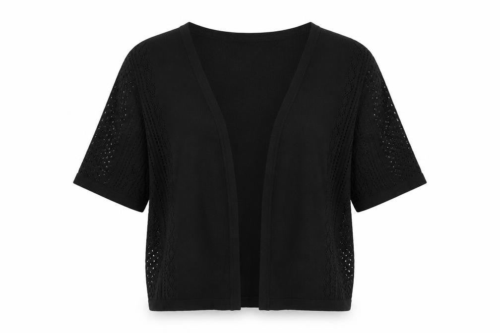Peacocks Women’s Black Size 16 Open Knit Short Sleeve Cardigan