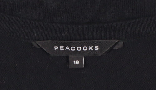 Peacocks Women’s Black Size 16 Open Knit Short Sleeve Cardigan