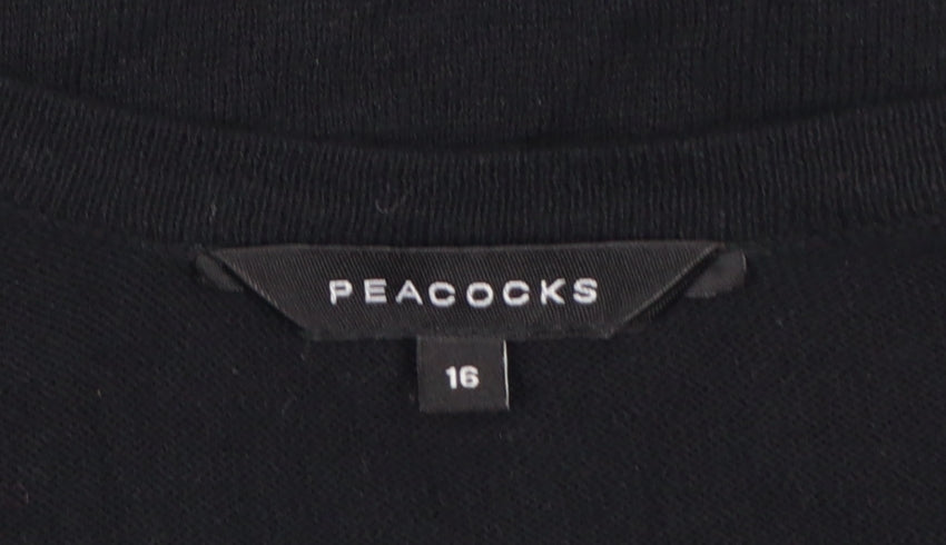 Peacocks Women’s Black Size 16 Open Knit Short Sleeve Cardigan