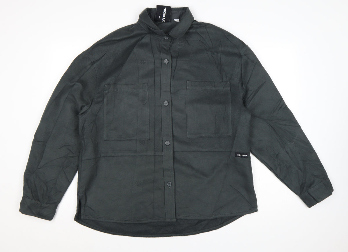 Back view of COLLUSION Women’s Black UK 8 Relaxed Button-Up Pocket Shirt