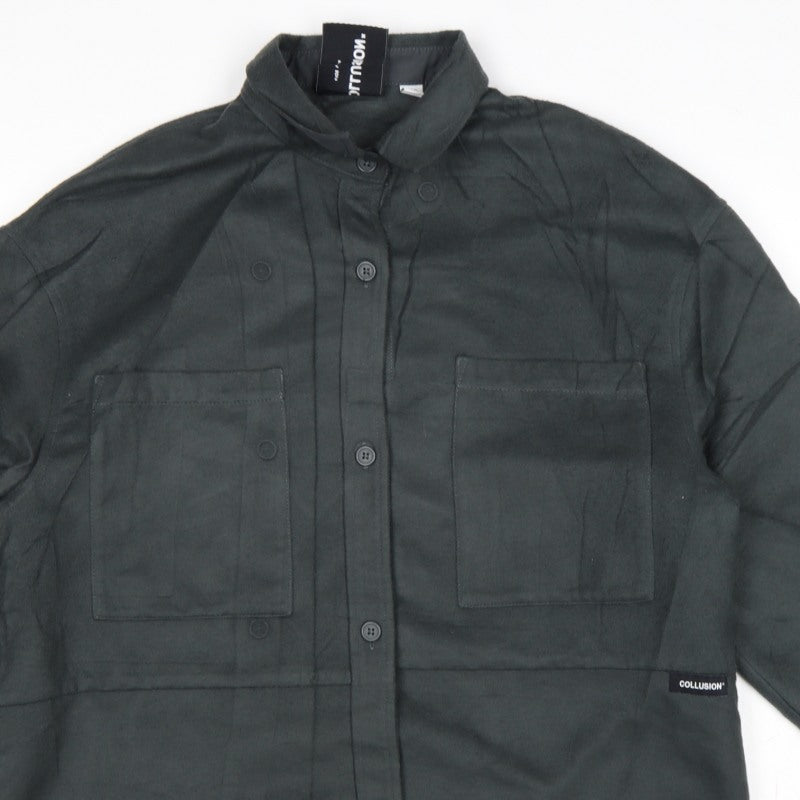 Additional view of COLLUSION Women’s Black UK 8 Relaxed Button-Up Pocket Shirt