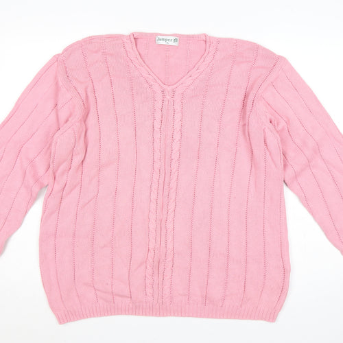 Jumper Women’s Pink XL Cotton Cable Knit V-Neck Pullover