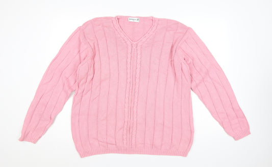 Jumper Women’s Pink XL Cotton Cable Knit V-Neck Pullover