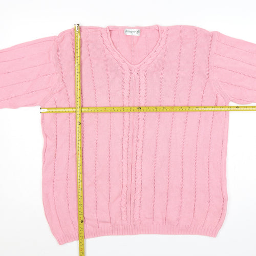 Jumper Women’s Pink XL Cotton Cable Knit V-Neck Pullover