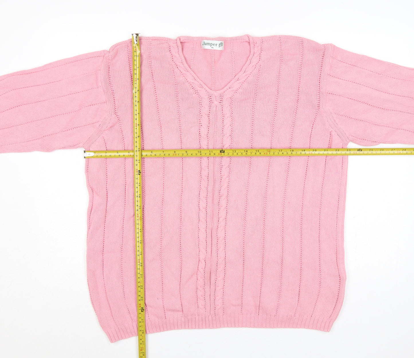 Jumper Women’s Pink XL Cotton Cable Knit V-Neck Pullover