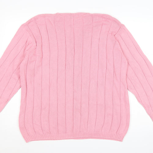 Jumper Women’s Pink XL Cotton Cable Knit V-Neck Pullover