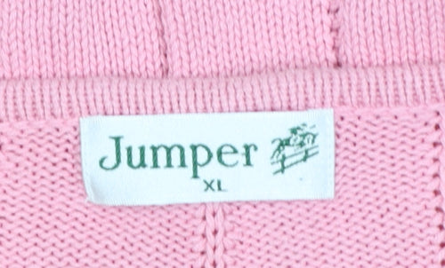 Jumper Women’s Pink XL Cotton Cable Knit V-Neck Pullover