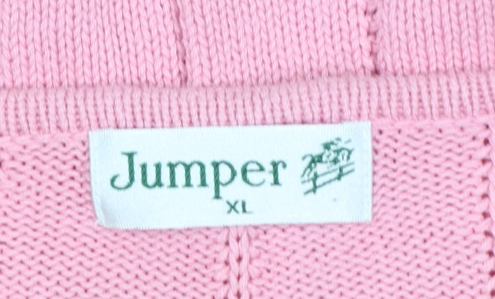 Jumper Women’s Pink XL Cotton Cable Knit V-Neck Pullover