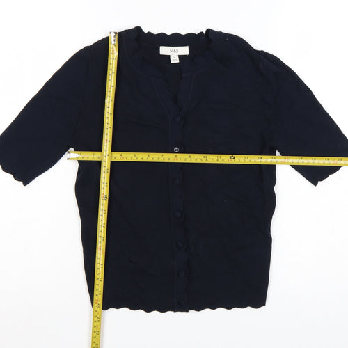 M&S Women’s Blue Size 16 Short Sleeve Ruffle Button Cardigan
