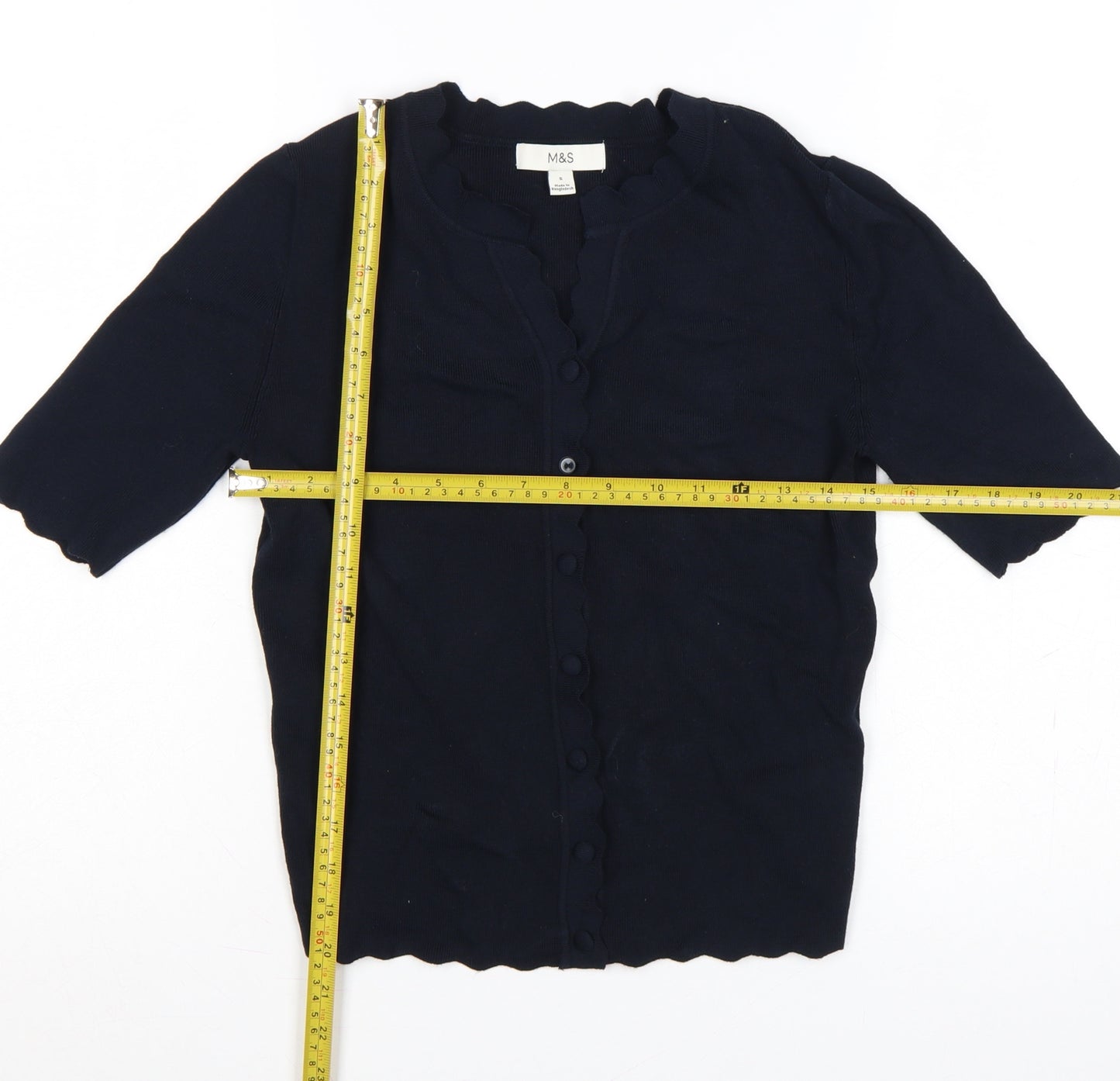 M&S Women’s Blue Size 16 Short Sleeve Ruffle Button Cardigan