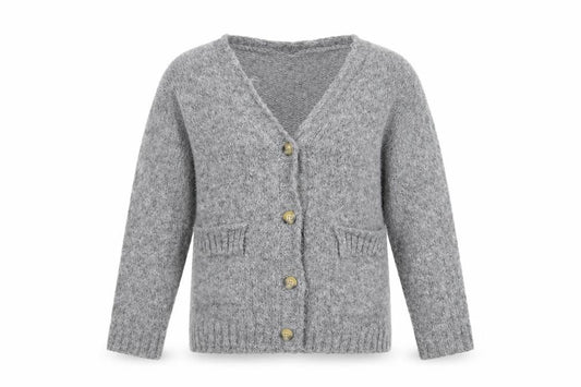 Zara Women Grey UK 12 V-Neck Button Knit Cardigan Long Sleeve