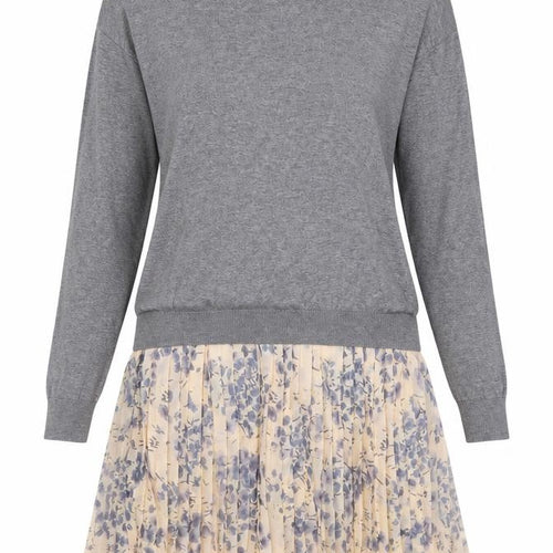 Next Women Grey Floral Pleated Jumper Dress UK 16 Long Sleeve