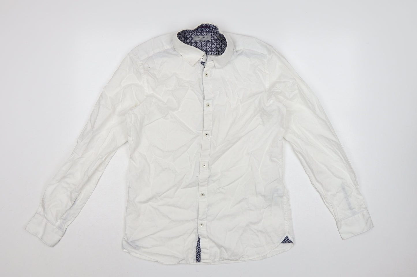 Ted Baker Men’s White Size L Cotton Button-Up Long Sleeve Shirt