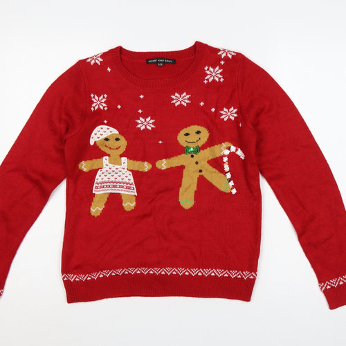 Heart and Soul Women Red Size 8 Christmas Gingerbread Sequin Jumper
