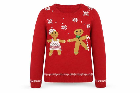 Front view of Heart and Soul Women Red, size 8, Christmas Gingerbread Sequin Jumper