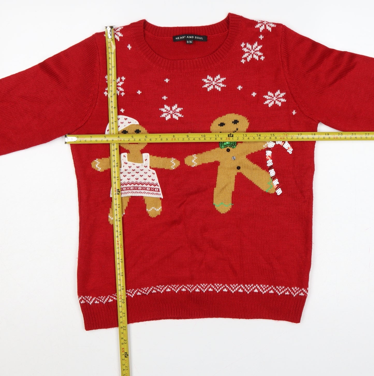 Heart and Soul Women Red Size 8 Christmas Gingerbread Sequin Jumper