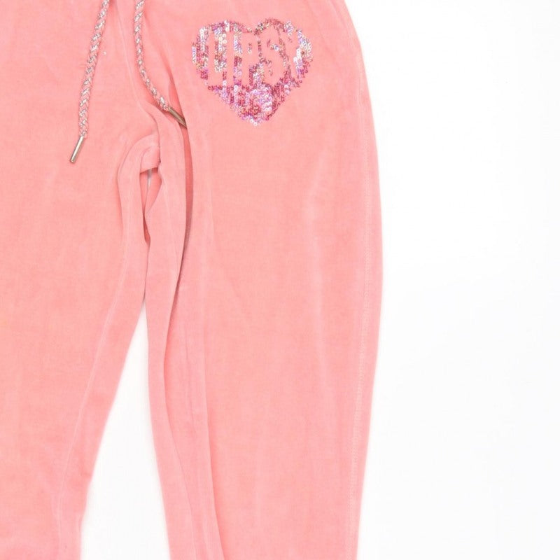 Lipsy Women Pink UK 6 Velour Sequin Heart Logo Jogger Trousers