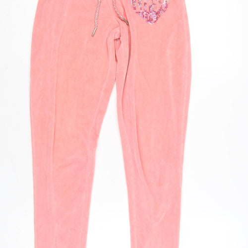Lipsy Women Pink UK 6 Velour Sequin Heart Logo Jogger Trousers