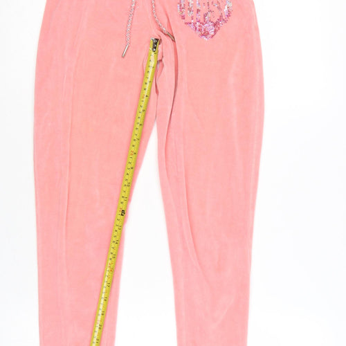 Lipsy Women Pink UK 6 Velour Sequin Heart Logo Jogger Trousers