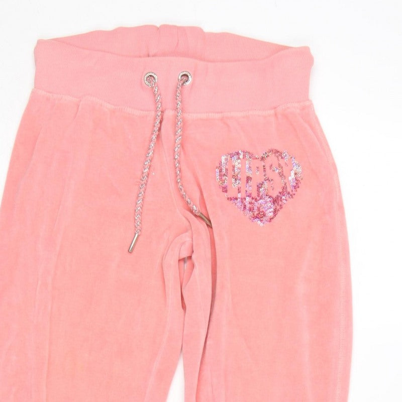 Lipsy Women Pink UK 6 Velour Sequin Heart Logo Jogger Trousers