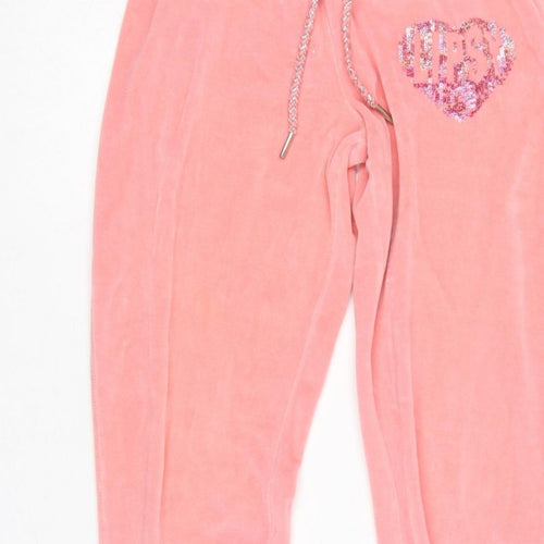 Lipsy Women Pink UK 6 Velour Sequin Heart Logo Jogger Trousers