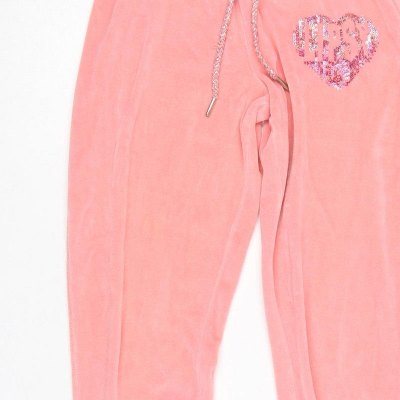 Lipsy Women Pink UK 6 Velour Sequin Heart Logo Jogger Trousers