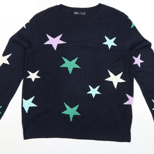Marks and Spencer Women Blue Star Knit Pullover Jumper UK 16