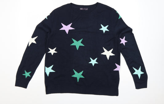 Marks and Spencer Women Blue Star Knit Pullover Jumper UK 16