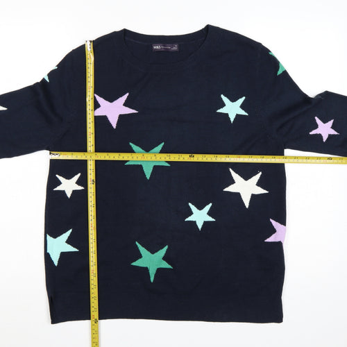 Marks and Spencer Women Blue Star Knit Pullover Jumper UK 16
